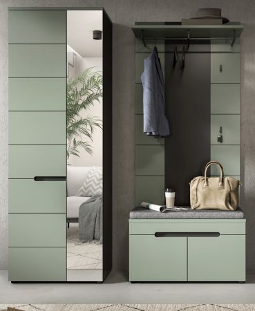 Garderobe Set 3-teilig Cooper in salbei und grau 160 cm, Soft-Close