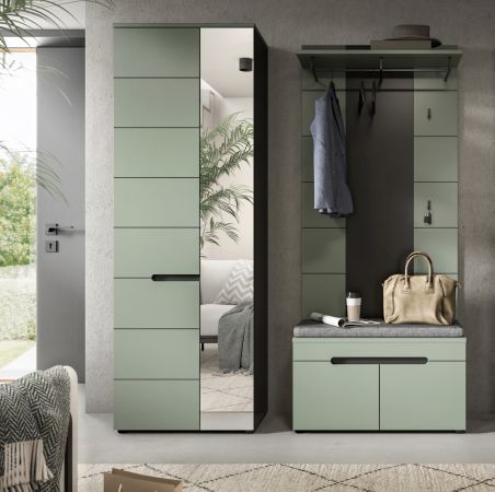 Garderobe Set 3-teilig Cooper in salbei und grau 160 cm, Soft-Close