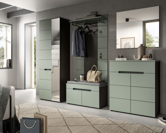 Garderobe Set 3-teilig Cooper in salbei und grau 160 cm, Soft-Close