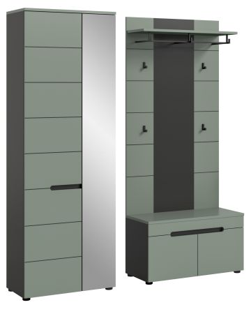 Garderobe Set 3-teilig Cooper in salbei und grau 160 cm, Soft-Close