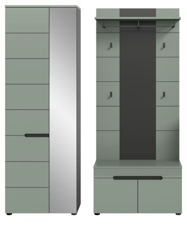Garderobe Set 3-teilig Cooper in salbei und grau 160 cm, Soft-Close