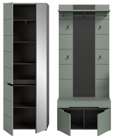 Garderobe Set 3-teilig Cooper in salbei und grau 160 cm, Soft-Close