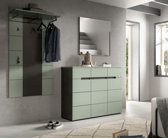 Garderobe Set 3-teilig Cooper in salbei und grau 215 cm, Soft-Close