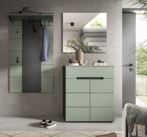 Garderobe Set 3-teilig Cooper in salbei und grau 175 cm, Soft-Close