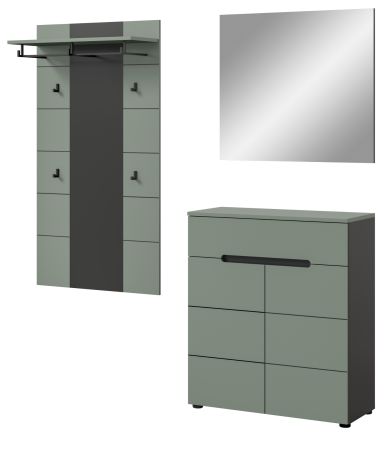 Garderobe Set 3-teilig Cooper in salbei und grau 175 cm, Soft-Close