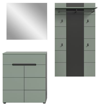 Garderobe Set 3-teilig Cooper in salbei und grau 175 cm, Soft-Close