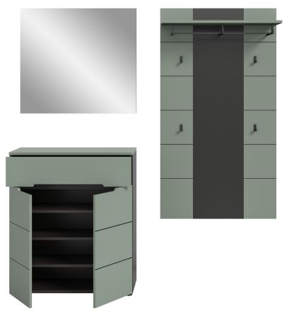Garderobe Set 3-teilig Cooper in salbei und grau 175 cm, Soft-Close