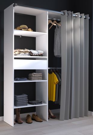 Parisot Kleiderschrank Bari1 in wei und grau Mehrzweckschrank mit Vorhang 143 x 182 cm