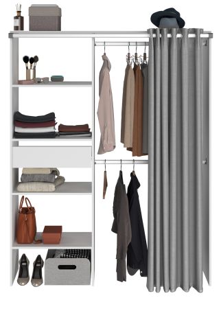 Parisot Kleiderschrank Bari1 in wei und grau Mehrzweckschrank mit Vorhang 143 x 182 cm