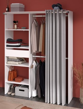 Parisot Kleiderschrank Bari1 in wei und grau Mehrzweckschrank mit Vorhang 143 x 182 cm