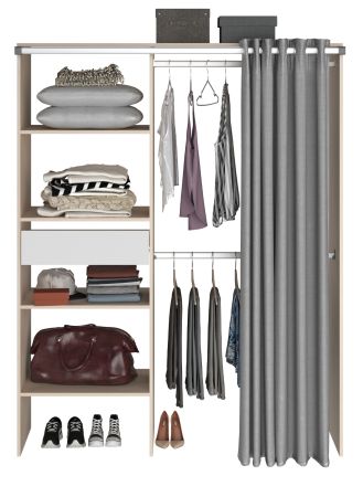 Parisot Kleiderschrank Bari2 in Akazie und grau Mehrzweckschrank mit Vorhang 143 x 182 cm