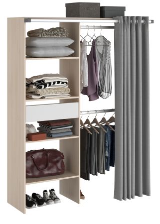 Parisot Kleiderschrank Bari2 in Akazie und grau Mehrzweckschrank mit Vorhang 143 x 182 cm
