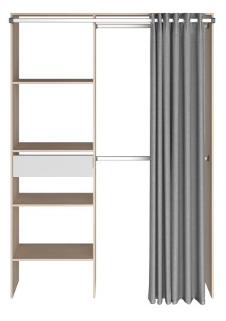 Parisot Kleiderschrank Bari2 in Akazie und grau Mehrzweckschrank mit Vorhang 143 x 182 cm