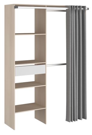 Parisot Kleiderschrank Bari2 in Akazie und grau Mehrzweckschrank mit Vorhang 143 x 182 cm