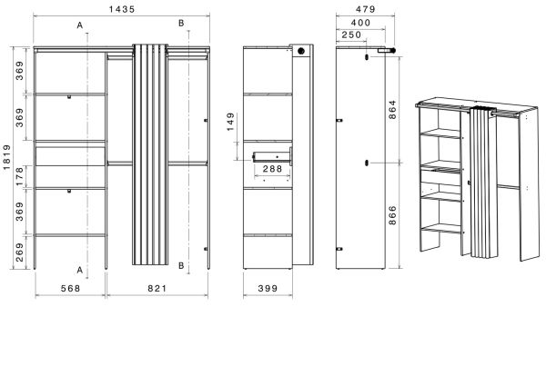 Parisot Kleiderschrank Bari2 in Akazie und grau Mehrzweckschrank mit Vorhang 143 x 182 cm