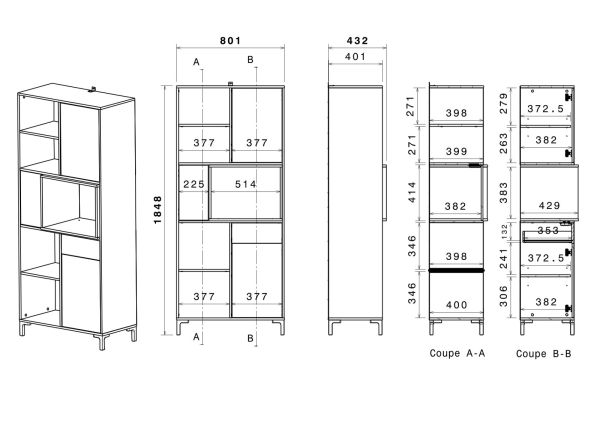 Parisot Buffet Malo in wei und schwarz Kche Buffetschrank 80 x 185 cm