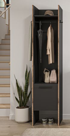 Garderobe Salud in grau und Nox Eiche Kompaktgarderobe 42 x 189 cm
