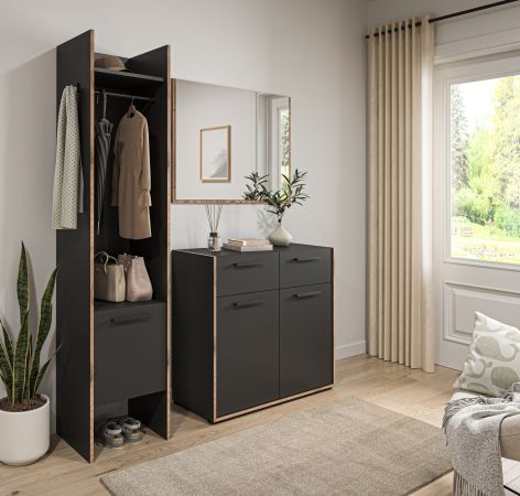 Garderobe Salud in grau und Nox Eiche Kompaktgarderobe 42 x 189 cm