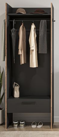 Garderobe Salud in grau und Nox Eiche Kompaktgarderobe 70 x 189 cm