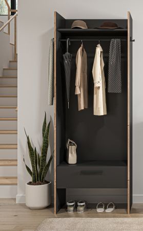 Garderobe Salud in grau und Nox Eiche Kompaktgarderobe 70 x 189 cm
