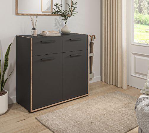 Schuhschrank Salud in grau und Nox Eiche Flur Kommode 95 x 86 cm