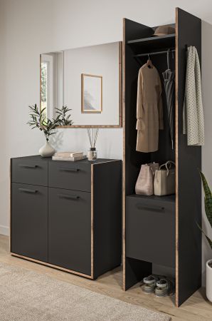 Garderobe Set 3-teilig Salud in grau und Nox Eiche Garderobenkombination 152 x 189 cm