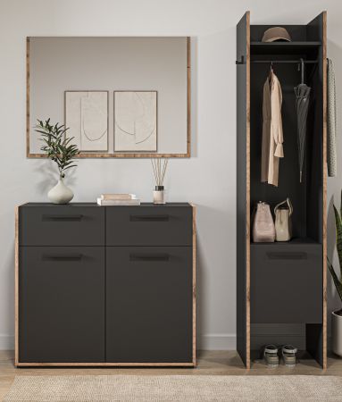 Garderobe Set 3-teilig Salud in grau und Nox Eiche Garderobenkombination 152 x 189 cm