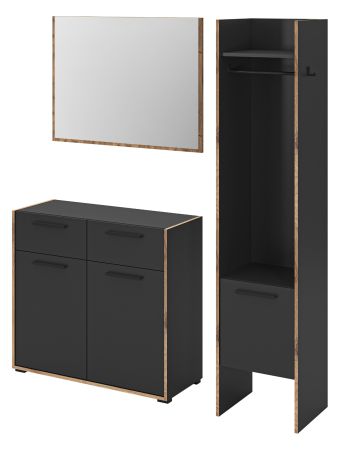 Garderobe Set 3-teilig Salud in grau und Nox Eiche Garderobenkombination 152 x 189 cm