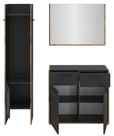 Garderobe Set 3-teilig Salud in grau und Nox Eiche Garderobenkombination 152 x 189 cm
