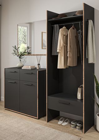 Garderobe Set 3-teilig Salud in grau und Nox Eiche Garderobenkombination 180 x 189 cm