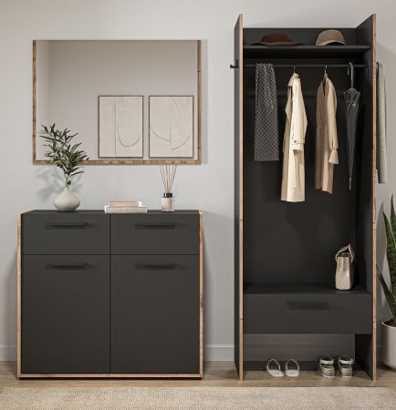 Garderobe Set 3-teilig Salud in grau und Nox Eiche Garderobenkombination 180 x 189 cm
