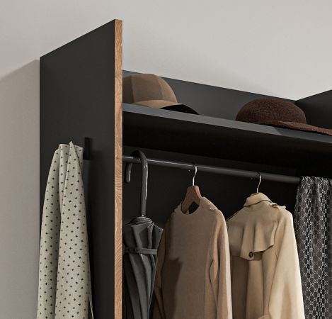 Garderobe Set 3-teilig Salud in grau und Nox Eiche Garderobenkombination 180 x 189 cm