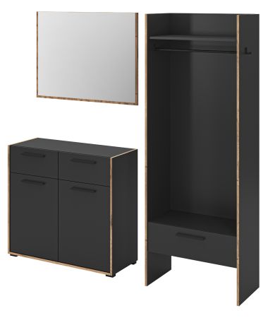 Garderobe Set 3-teilig Salud in grau und Nox Eiche Garderobenkombination 180 x 189 cm