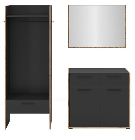 Garderobe Set 3-teilig Salud in grau und Nox Eiche Garderobenkombination 180 x 189 cm