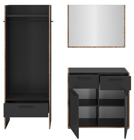 Garderobe Set 3-teilig Salud in grau und Nox Eiche Garderobenkombination 180 x 189 cm