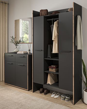 Garderobe Set 3-teilig Salud in grau und Nox Eiche Garderobenkombination 215 x 189 cm