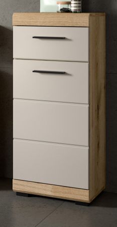 Badezimmer Kommode Shawn in Sand Kashmir und Evoke Eiche Badschrank 37 x 88 cm