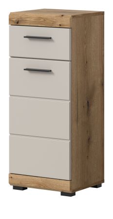 Badezimmer Kommode Shawn in Sand Kashmir und Evoke Eiche Badschrank 37 x 88 cm
