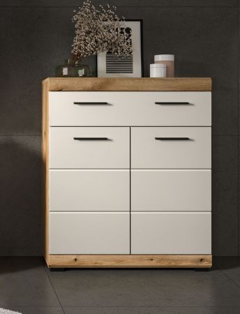Badezimmer Kommode Shawn in Sand und Evoke Eiche Badschrank 74 x 88 cm