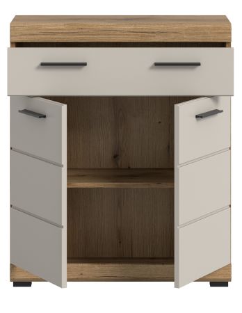 Badezimmer Kommode Shawn in Sand und Evoke Eiche Badschrank 74 x 88 cm