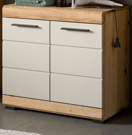 Waschbeckenunterschrank Shawn in Sand und Evoke Eiche Badezimmer Unterschrank 60 cm