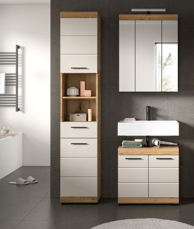 Waschbeckenunterschrank Shawn in Sand und Evoke Eiche Badezimmer Unterschrank 60 cm