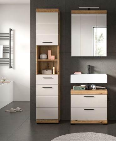 Waschbeckenunterschrank Shawn in Sand und Evoke Eiche Badezimmer Unterschrank 60 cm
