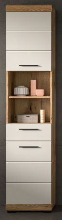 Badezimmer Hochschrank Shawn in Sand und Evoke Eiche Badschrank 37 x 191 cm