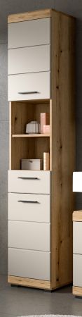 Badezimmer Hochschrank Shawn in Sand und Evoke Eiche Badschrank 37 x 191 cm