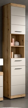 Badezimmer Hochschrank Shawn in Sand und Evoke Eiche Badschrank 37 x 191 cm
