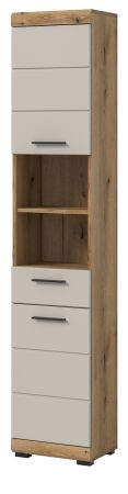 Badezimmer Hochschrank Shawn in Sand und Evoke Eiche Badschrank 37 x 191 cm