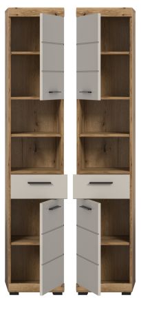 Badezimmer Hochschrank Shawn in Sand und Evoke Eiche Badschrank 37 x 191 cm