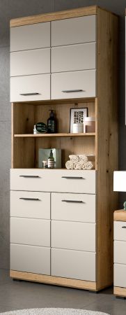 Badezimmer Hochschrank Shawn in Sand und Evoke Eiche Badschrank 74 x 191 cm