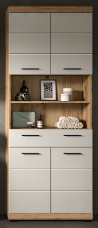 Badezimmer Hochschrank Shawn in Sand und Evoke Eiche Badschrank 74 x 191 cm